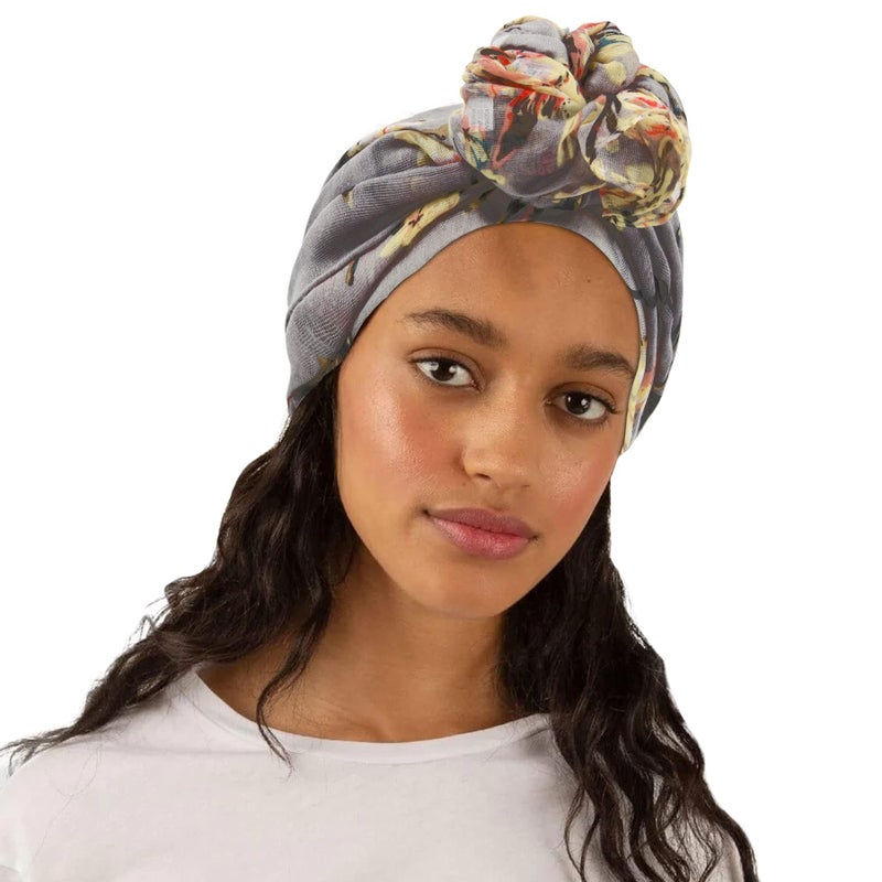 GERINLY Floral Birds Work Scarves for Womens Lightweight Cotton Shawls and Wraps Soft Thin Neckwear Head Scarf (Grey) - Image 5